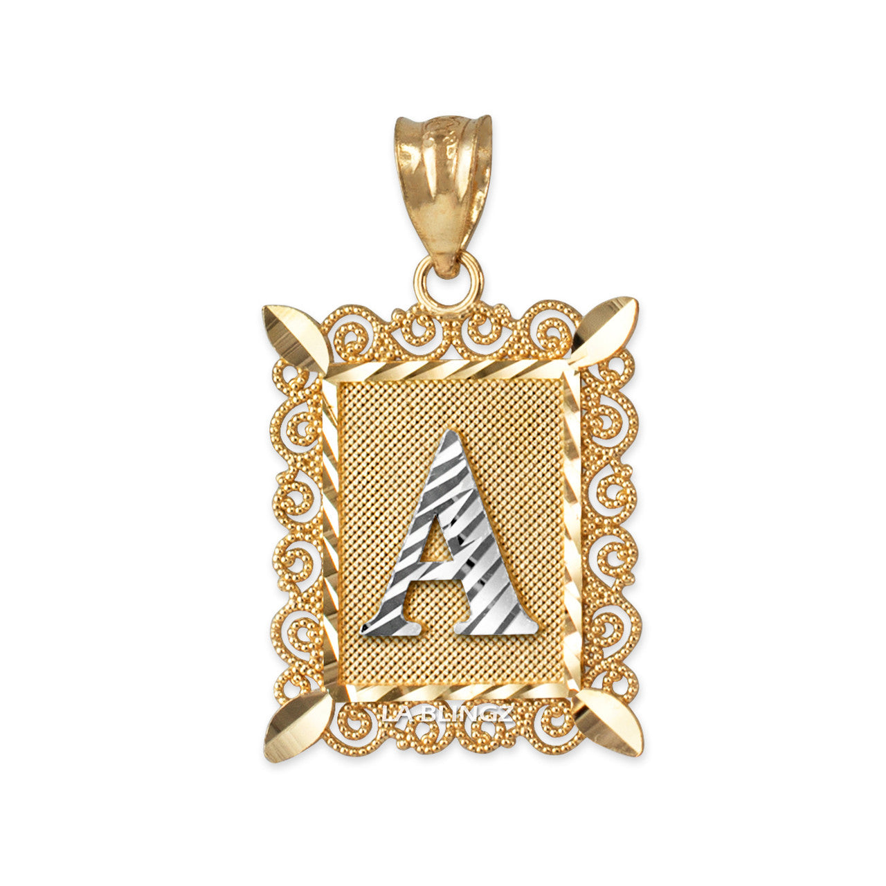 10K Gold Two-tone Framed Initial Pendant