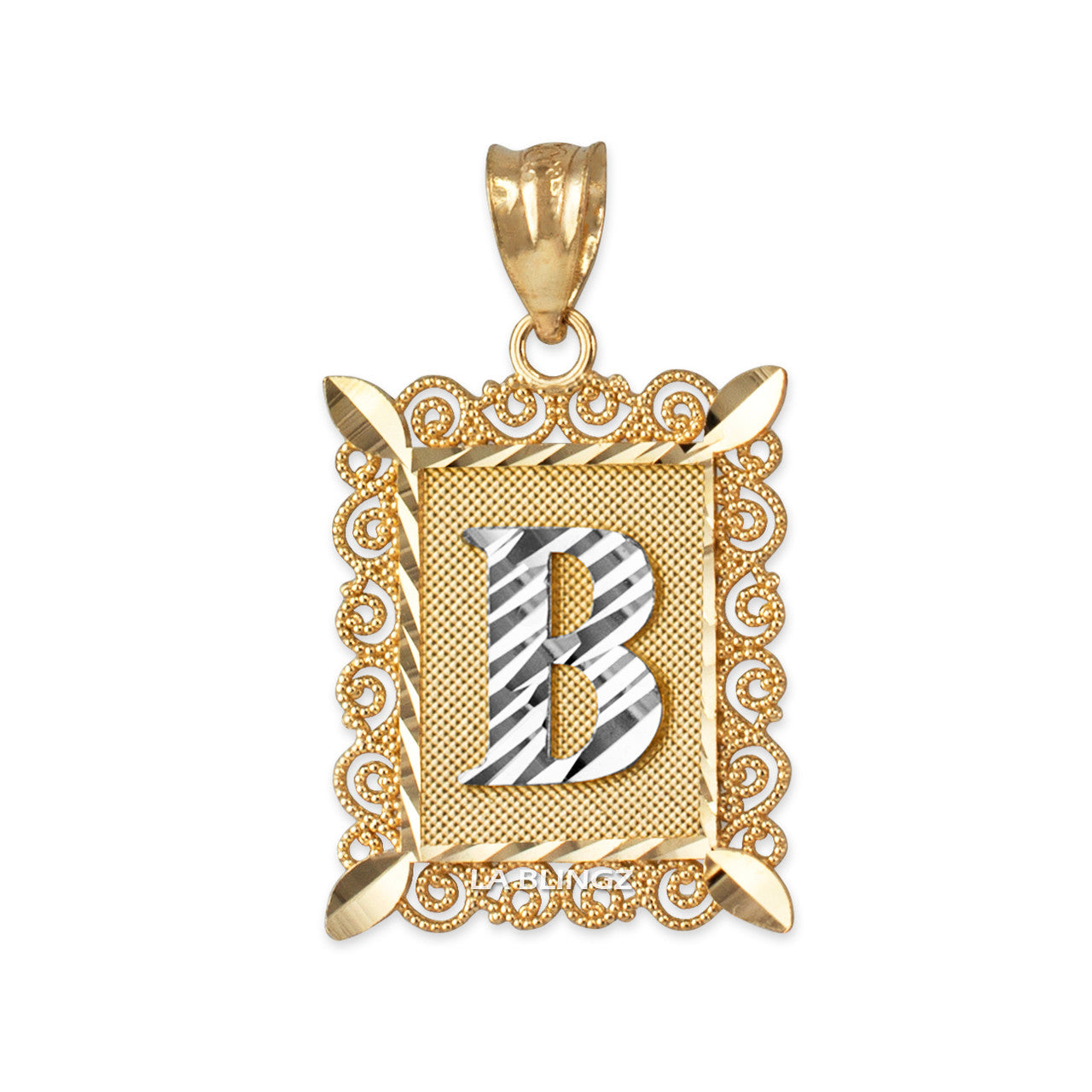 10K Gold Two-tone Framed Initial Pendant