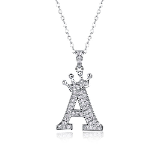 925 Sterling Silver Moissanite Inlay Letter Crown Pendant Necklace