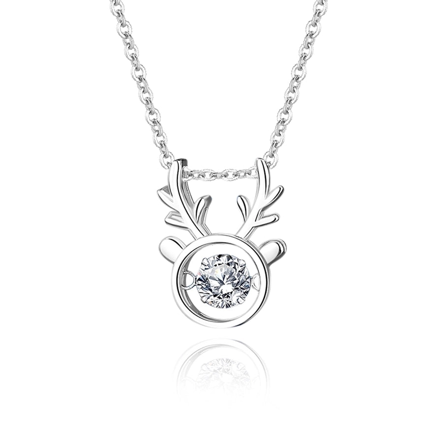 925 Sterling Silver Moissanite Zircon Inlay Antlers Pendant Necklace